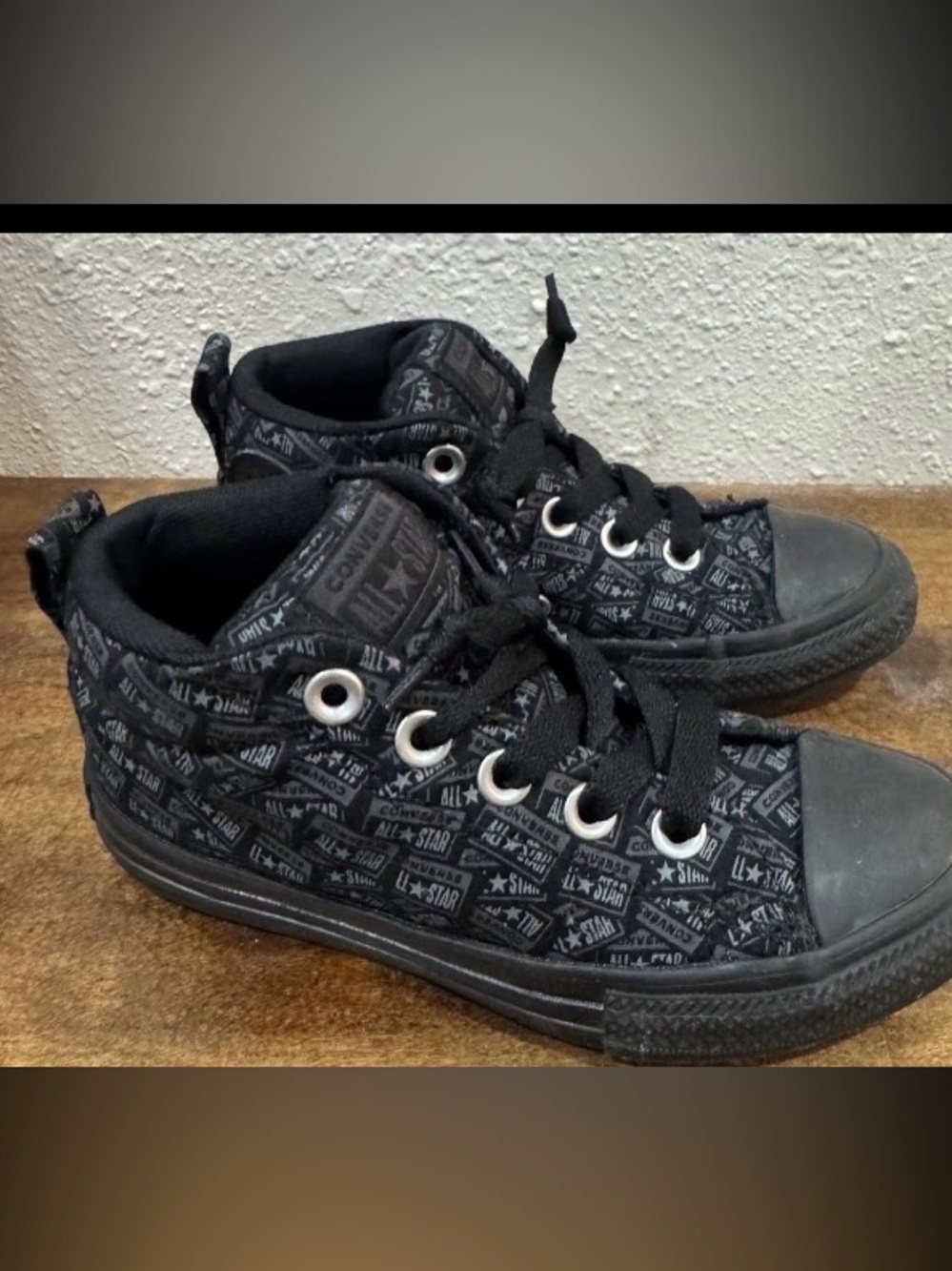 Converse Kids Black All Star Patterned Low-Top Sneakers Size 13